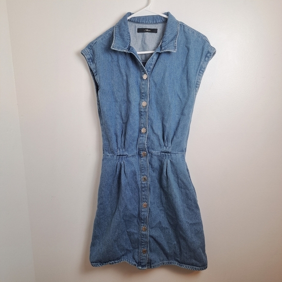 Mavi Medium Wash Denim Button Up Short Sleeve Mercy Shirt Mini Dress Size XS - Picture 3 of 11